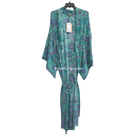 SPELL Buttercup Robe Blue Floral Kimono Duster Maxi - Picture 5 of 8